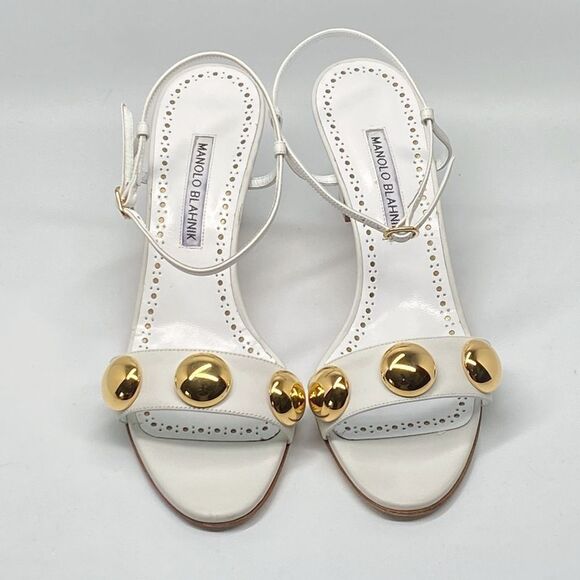 Manolo Blahnik Chaouhenhi 70MM Embellished Leather Sandals size 38.5 - Picture 4 of 14